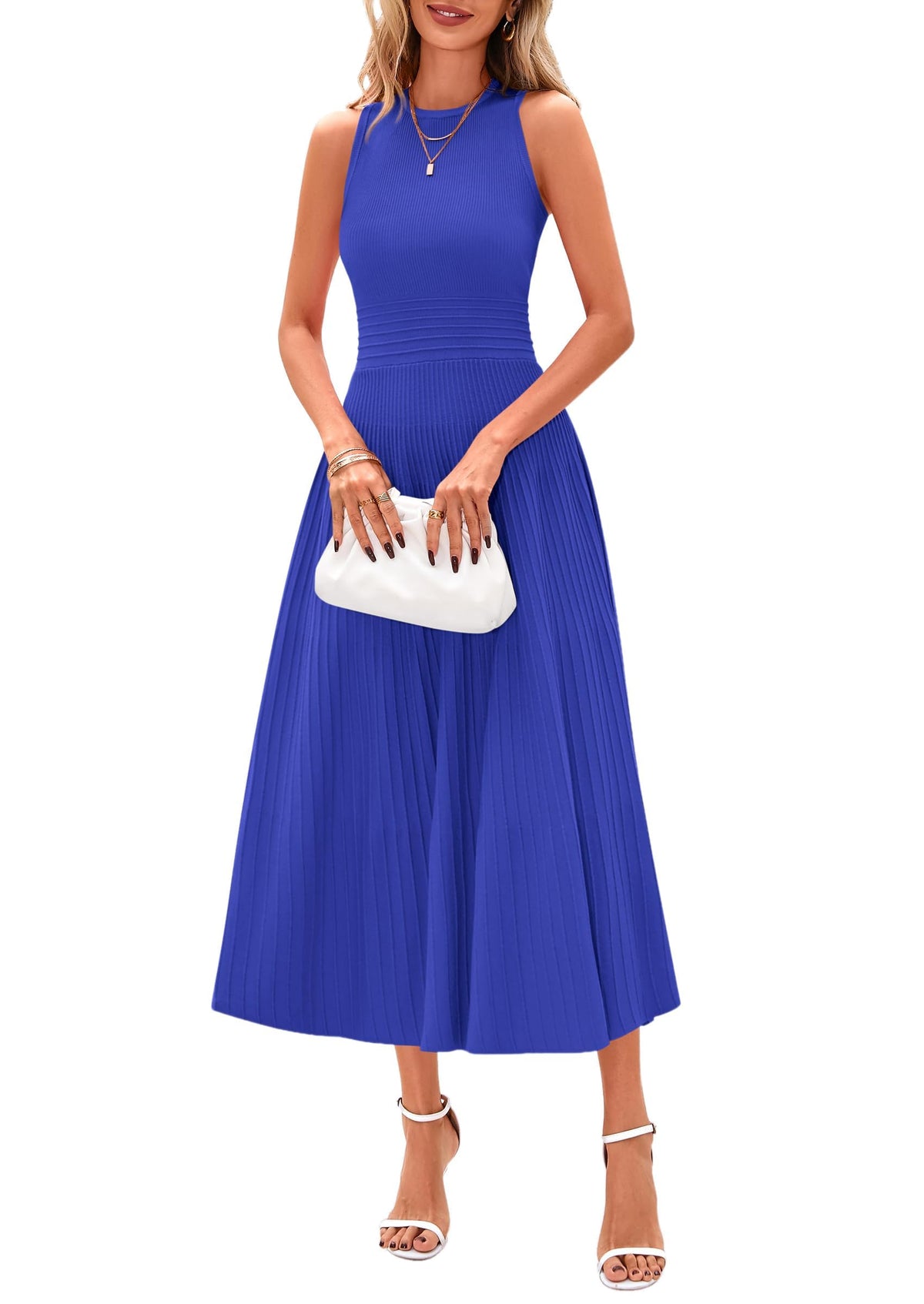 PRETTYGARDEN Women's Summer Pleated Midi Work Dress