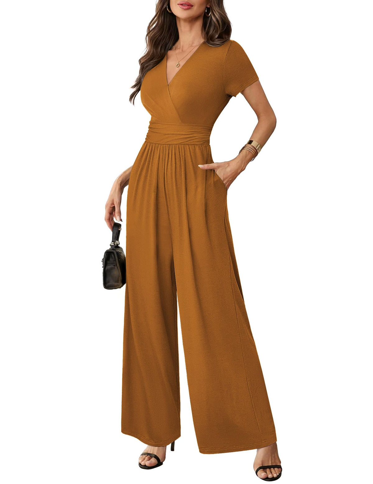 LOOKBOHO Women Jumpsuits Dressy Casual Short Sleeve Wide Leg Pants Rompers