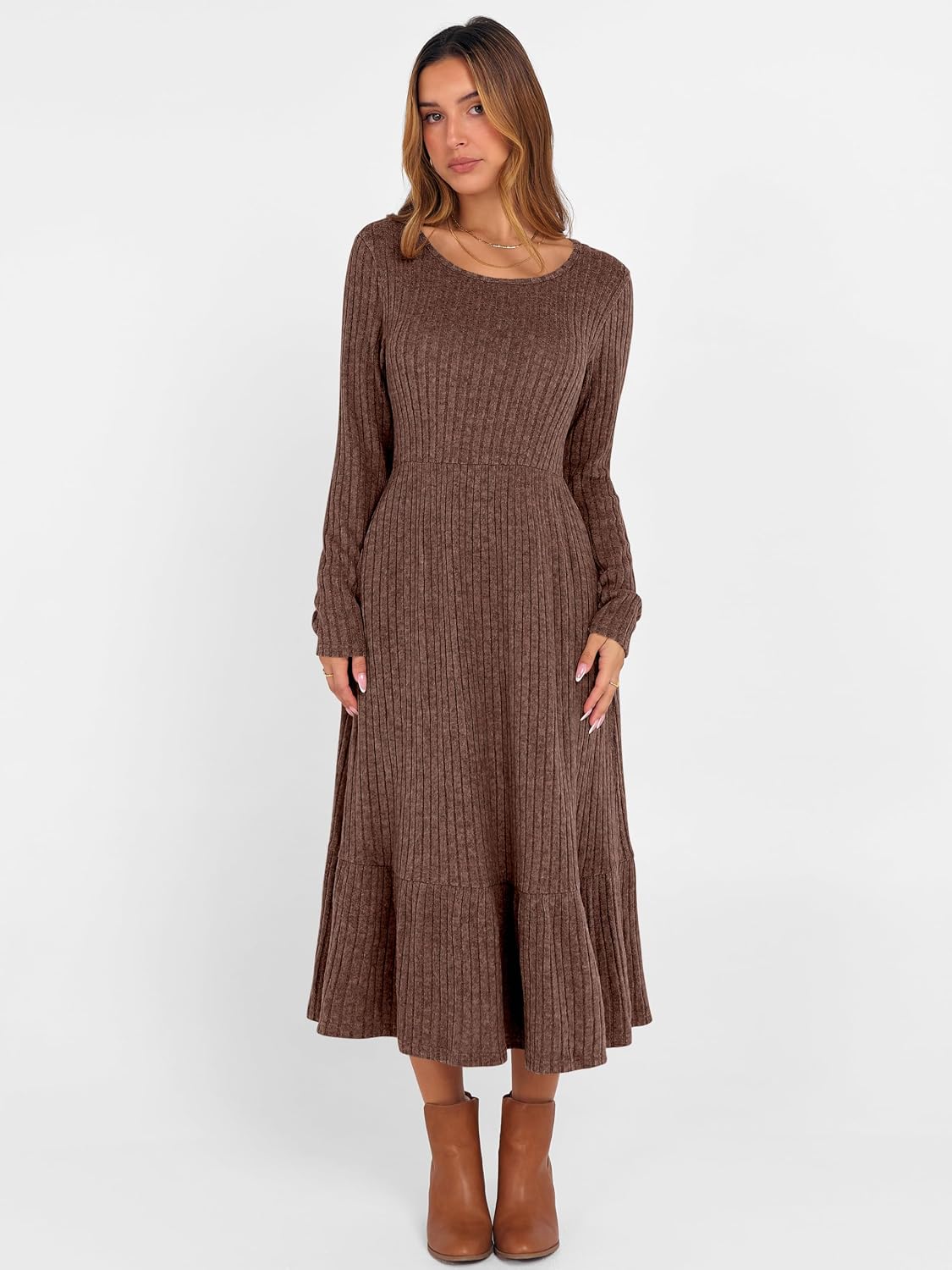 ANRABESS Womens Fall Long Sleeve Midi Dress