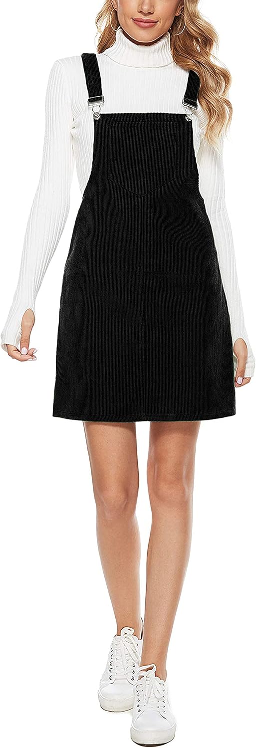 Hooever Women's Corduroy Overall Bib Dress Pinafore Suspender Skirt Jumper