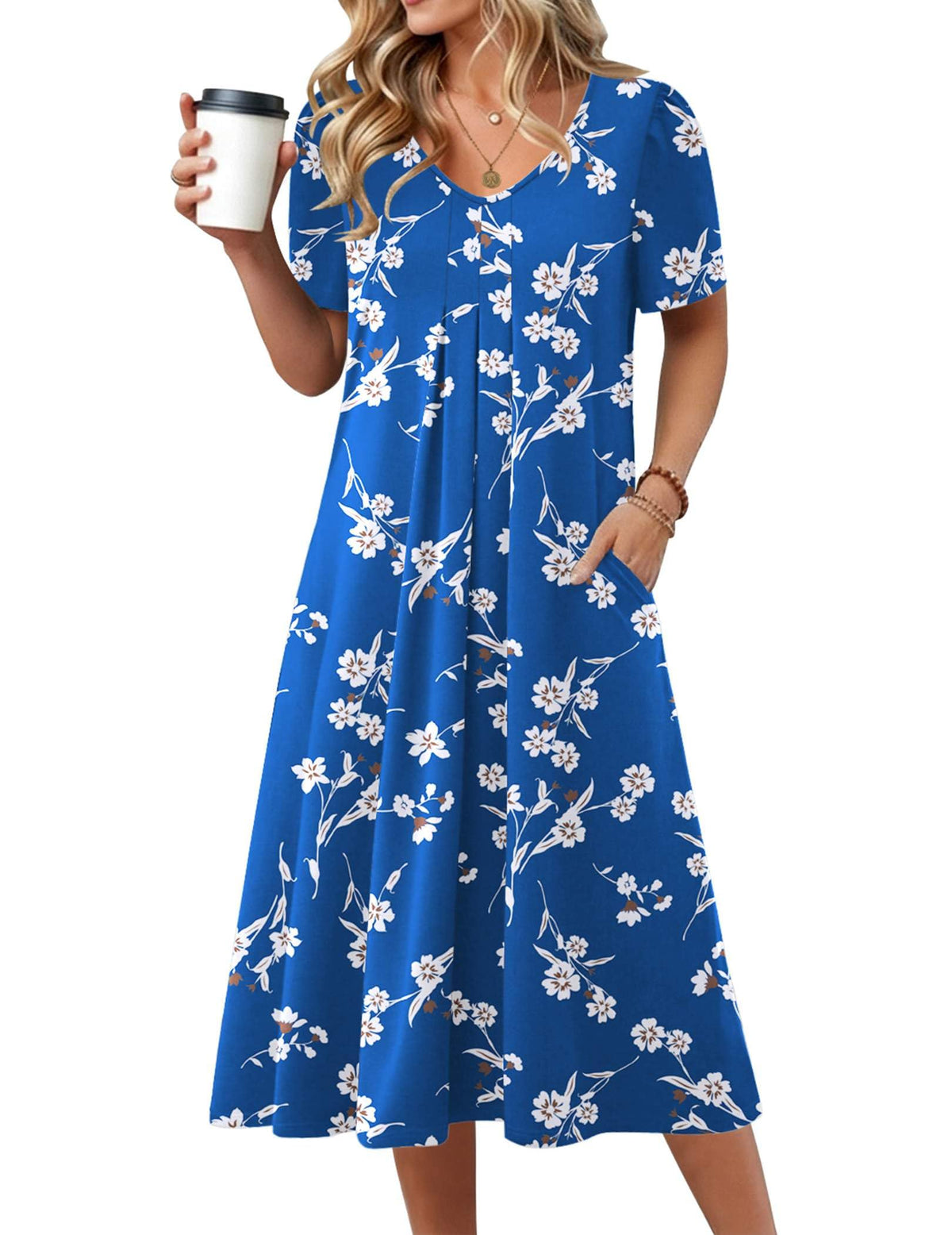 Zeagoo Summer Casual Dress for Womens Floral Midi Sundress with Pockets