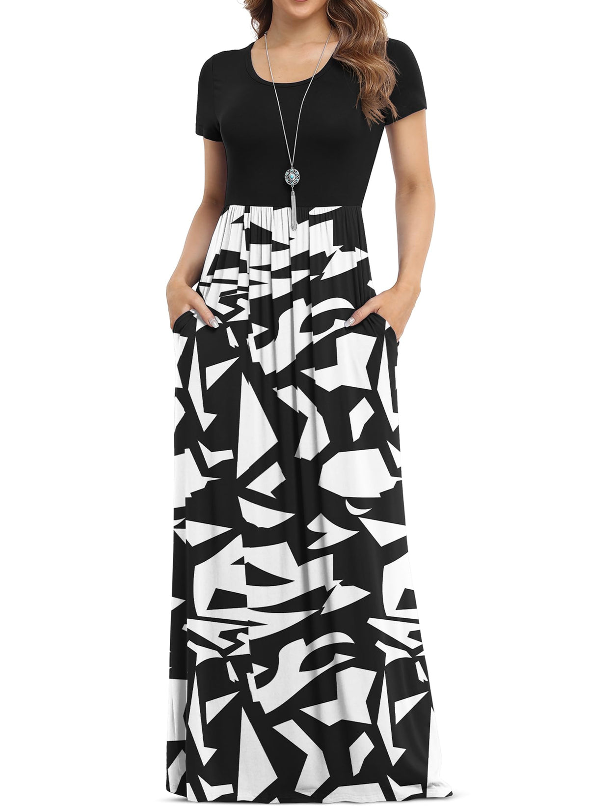VIISHOW Women's Short Sleeve Loose Plain Maxi Dresses Casual Long Dresses with Pockets