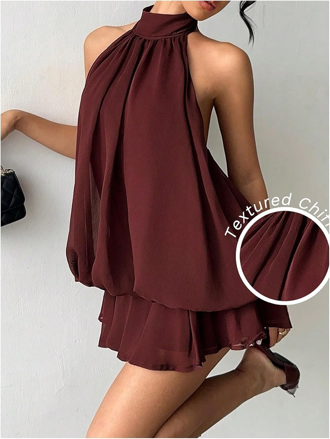 SHENHE Women's Chiffon Halter Mini Dress Wedding Guest Birthday Party Dress