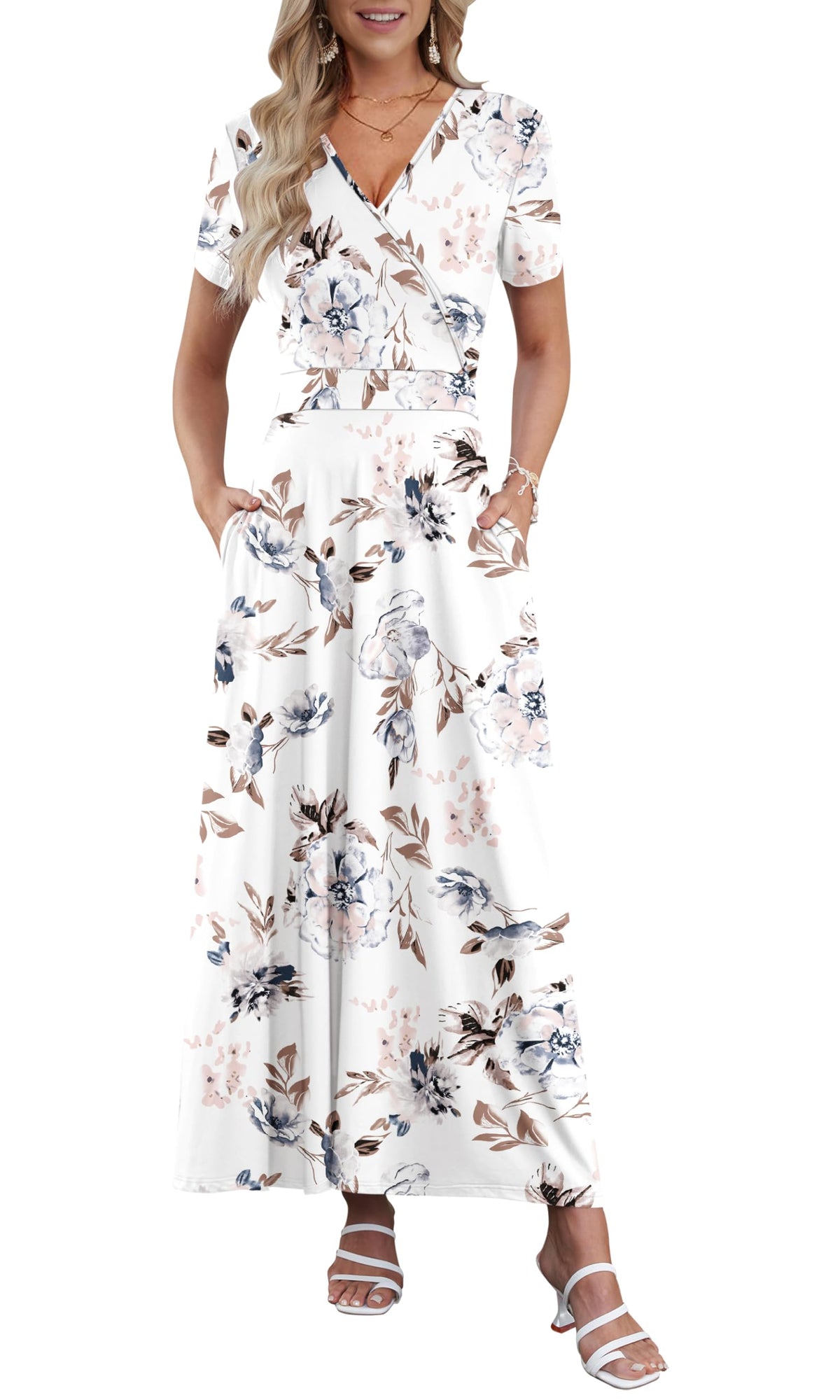 AUSELILY Maxi Dresses for Women Ankle Length Floral Beach Long Flowy Dress