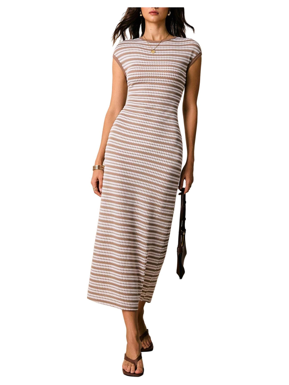 SOLY HUX Women's Striped Midi Dress Casual Work Knit Bodycon Summer Dresses