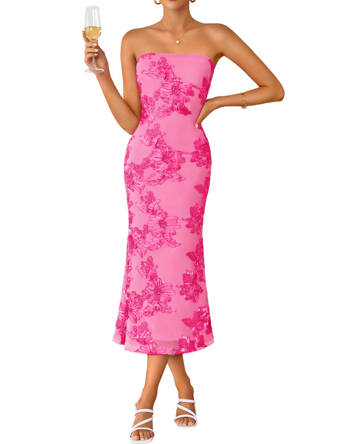 ZESICA 2026 Summer Strapless Floral Cocktail Wedding Guest Dress for Women