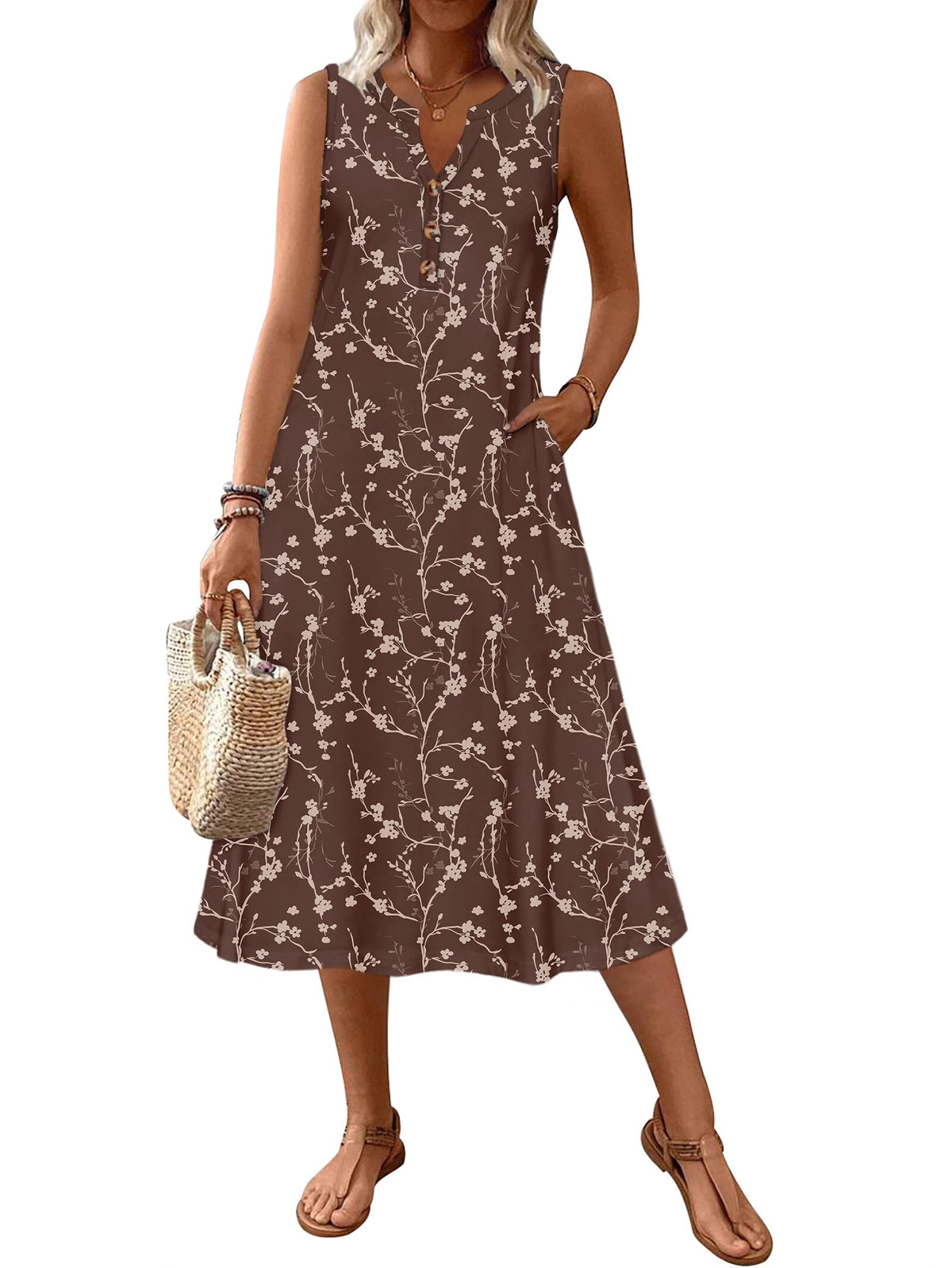 Zeagoo Summer Dress for Women 2026 Sleeveless Tank Midi Dress Vacation Beach Sundress Aline Boho Clothing