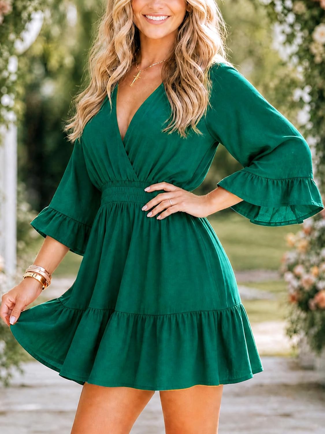 Aoysky Womens V Neck Casual Dresses Summer Cute Mini Short Western Dress