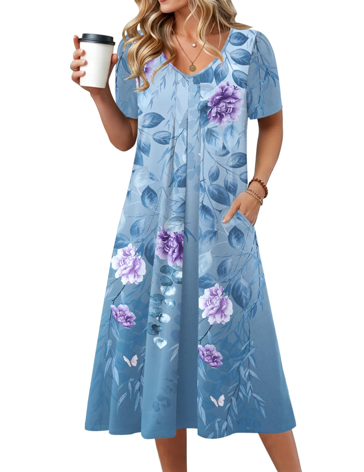 Zeagoo Summer Casual Dress for Womens Floral Midi Sundress with Pockets