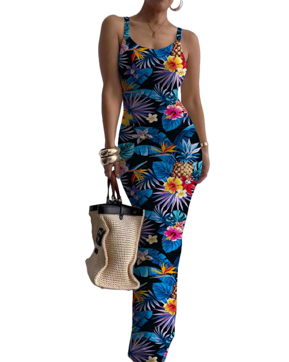 Nimsruc Sleeveless Strap Bodycon Maxi Dresses for Women Slim Sundresses