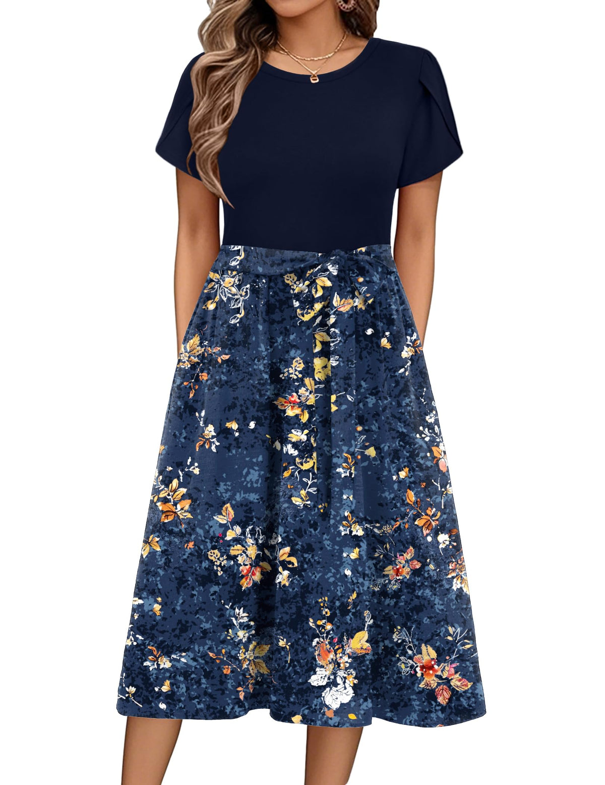 Zeagoo Womens Midi Dress Summer Short Sleeve Dress with Pockets 2025 Casual Floral T-Shirt Dress Flowy Beach Sundress