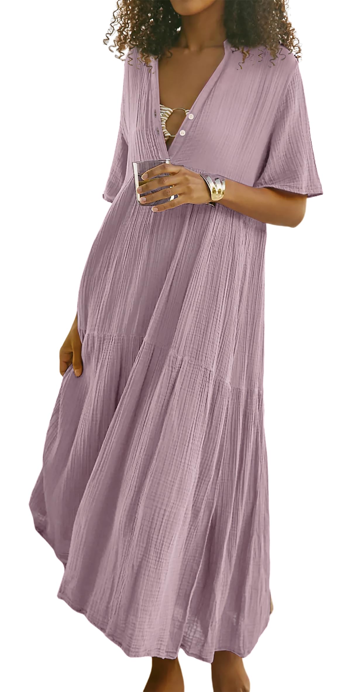 R.Vivimos Womens Summer Cotton Casual Flowy Maxi Dress