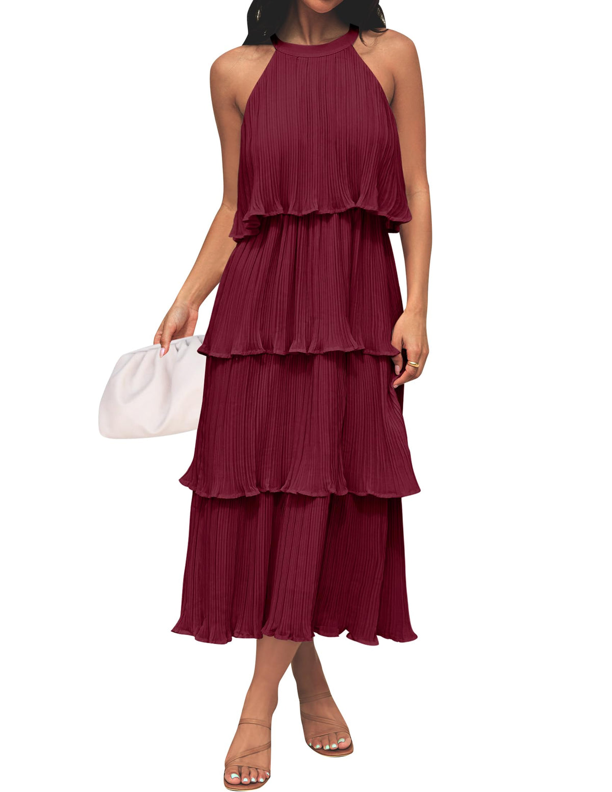 ZESICA Womens Summer Halter Ruffle Wedding Guest Midi Dresses