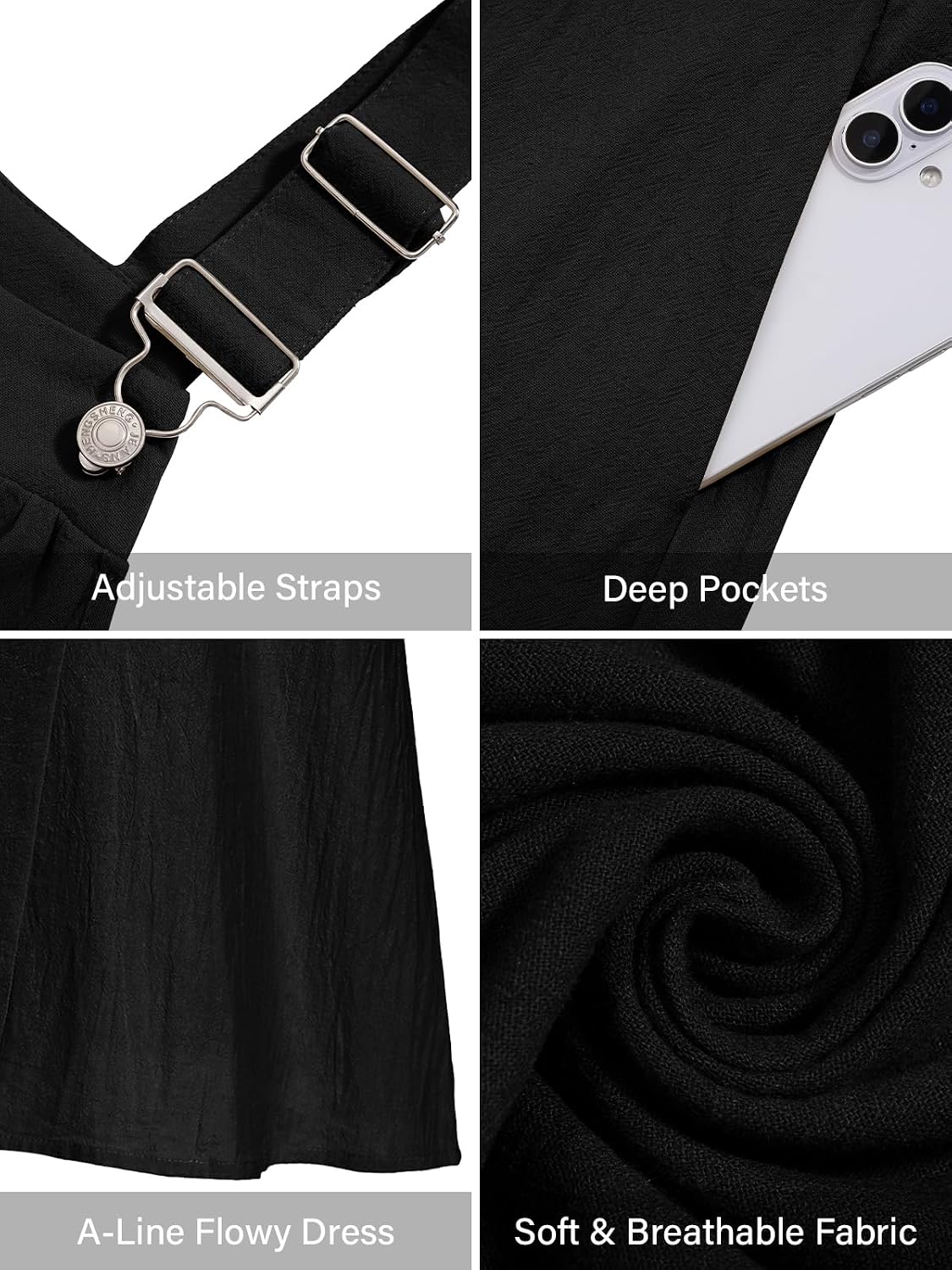 Moon Wood Cotton Overall Dress for Women Jumper Dress with Pockets Summer Casual Midi Dress
