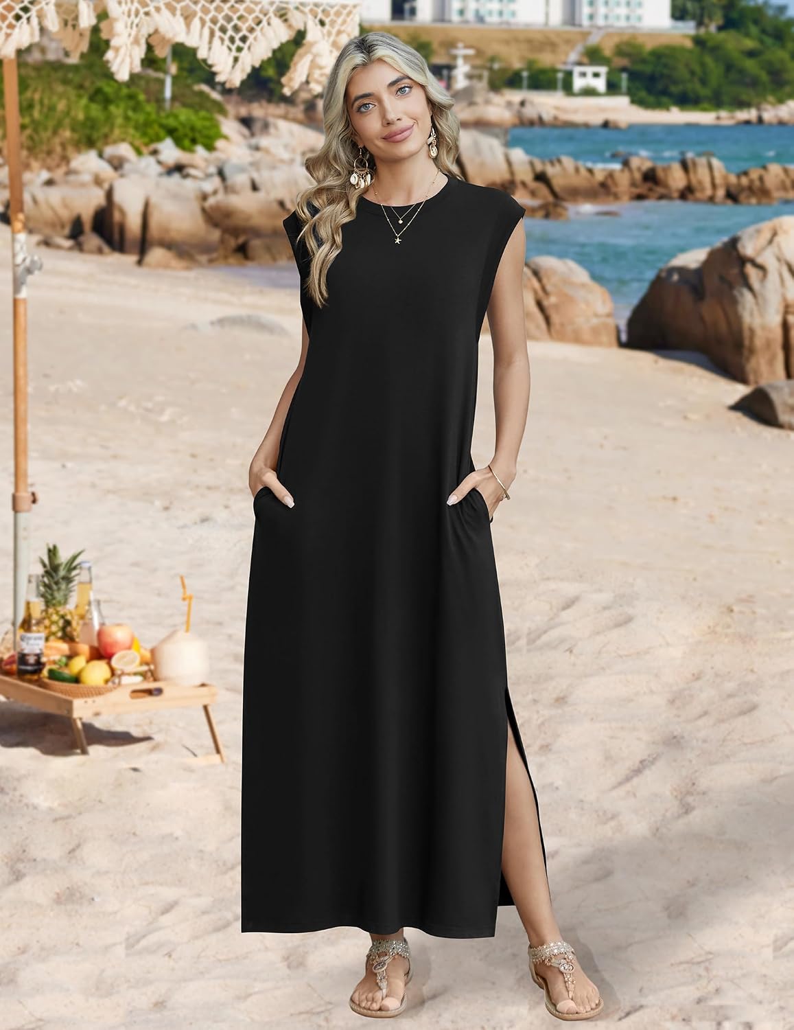 Zeagoo Summer Dresses for Women 2026 Long Maxi Sundresses Loose Split Wrinkle-Free Beach Travel Vacation Clothes