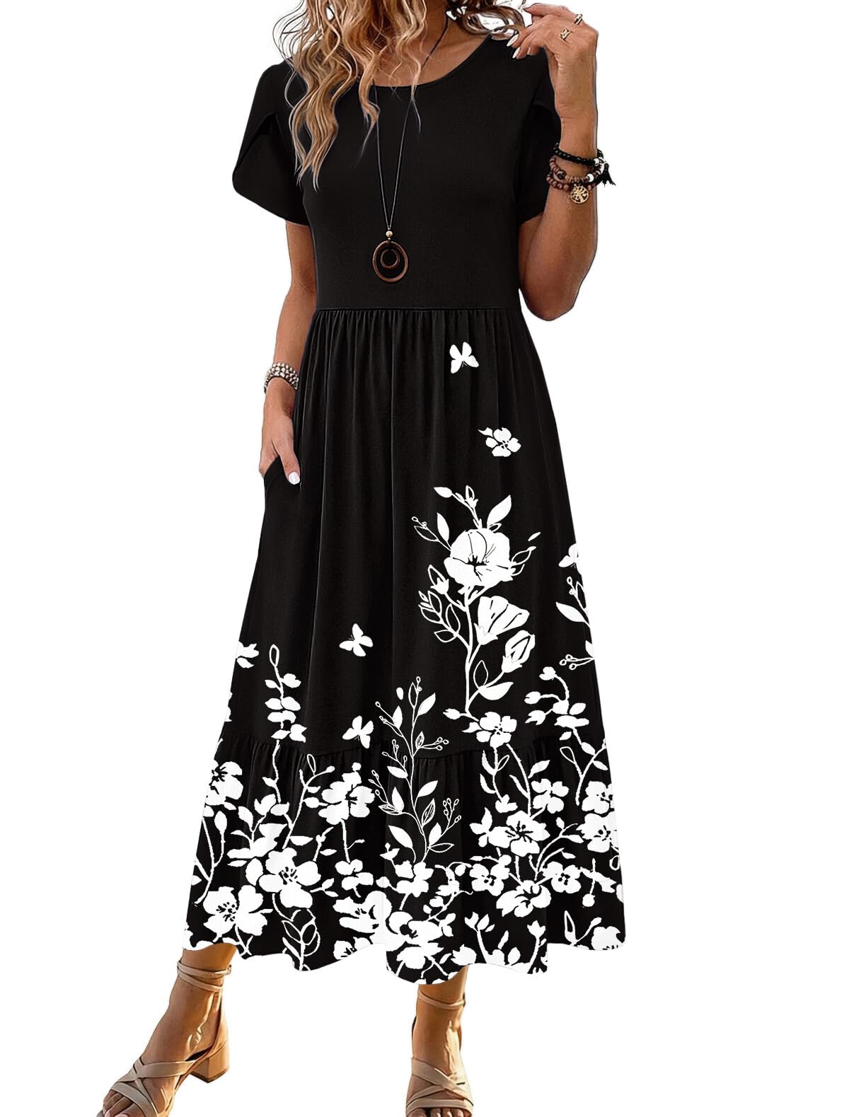 HOTOUCH Summer Dresses for Women 2026 Casual Midi Boho T Shirt Dress Ladies Sundress Aline Long Beach Vacation Clothes