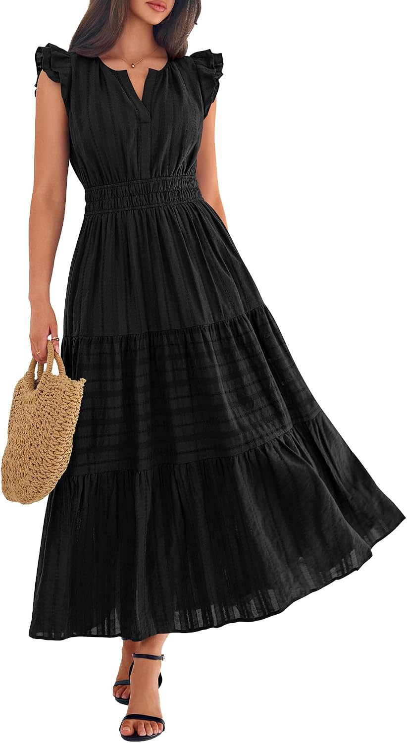 BTFBM Womens Summer Casual Ruffle Sleeve Maxi Dress