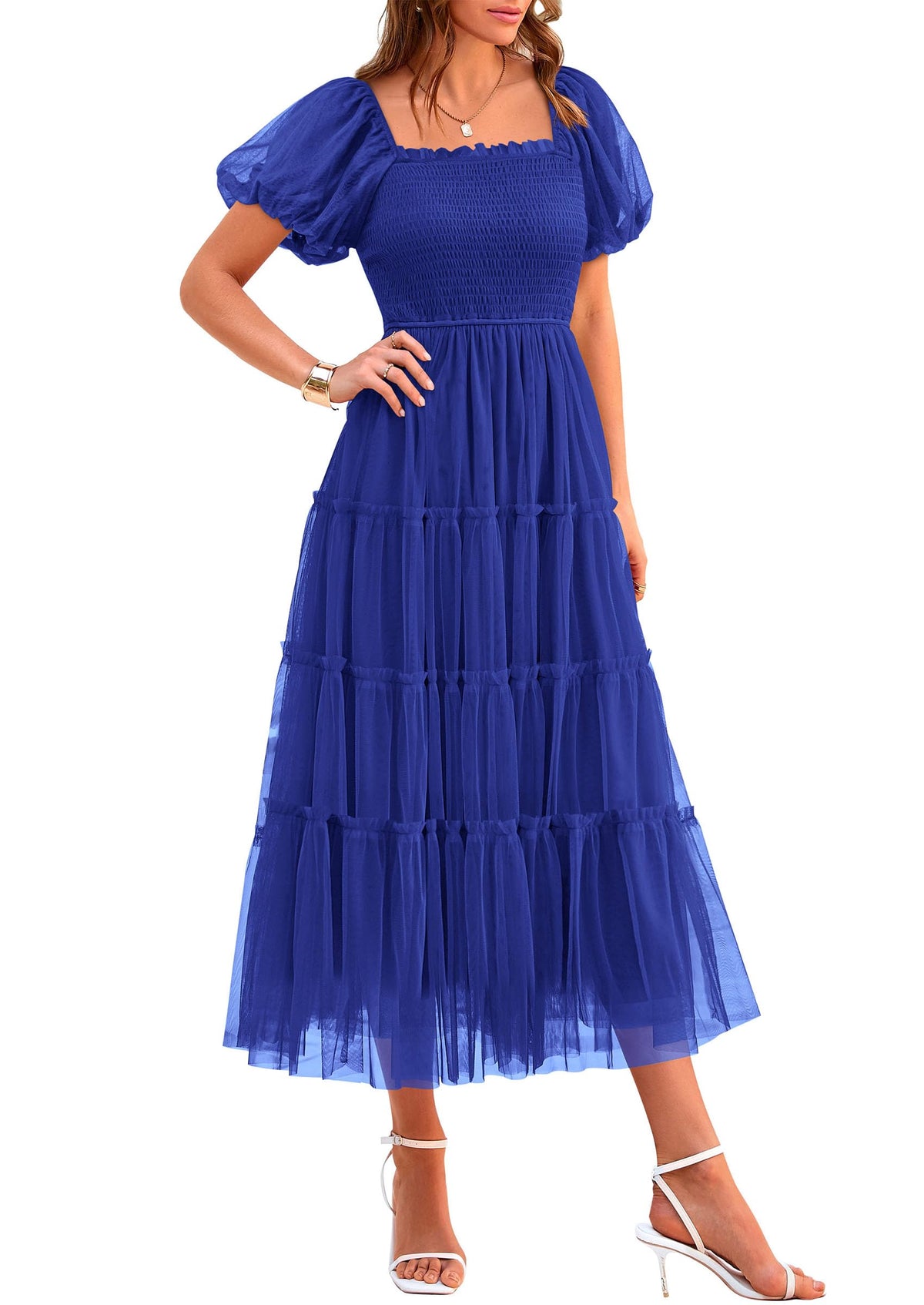 PRETTYGARDEN Women's Summer Smocked Midi Tulle Dress