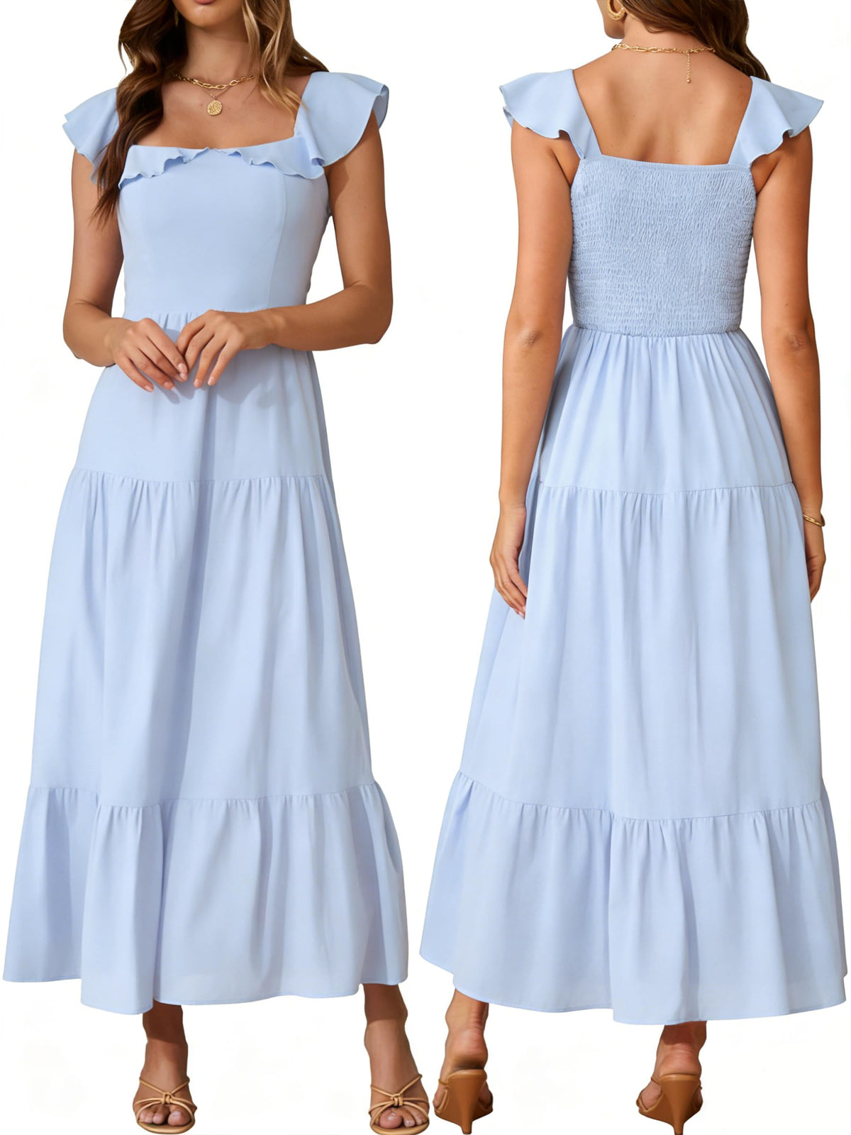 Womens Summer Sleeveless Maxi Dress Square Neck