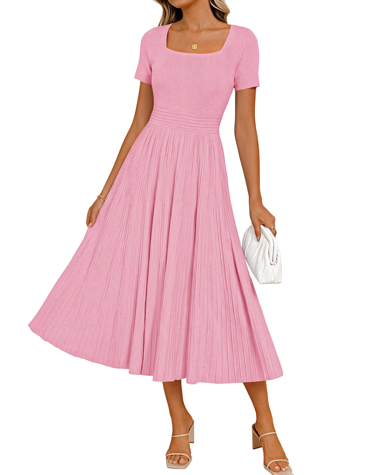ZESICA Womens Elegant Pleated Wedding Guest Midi Sweater Dress