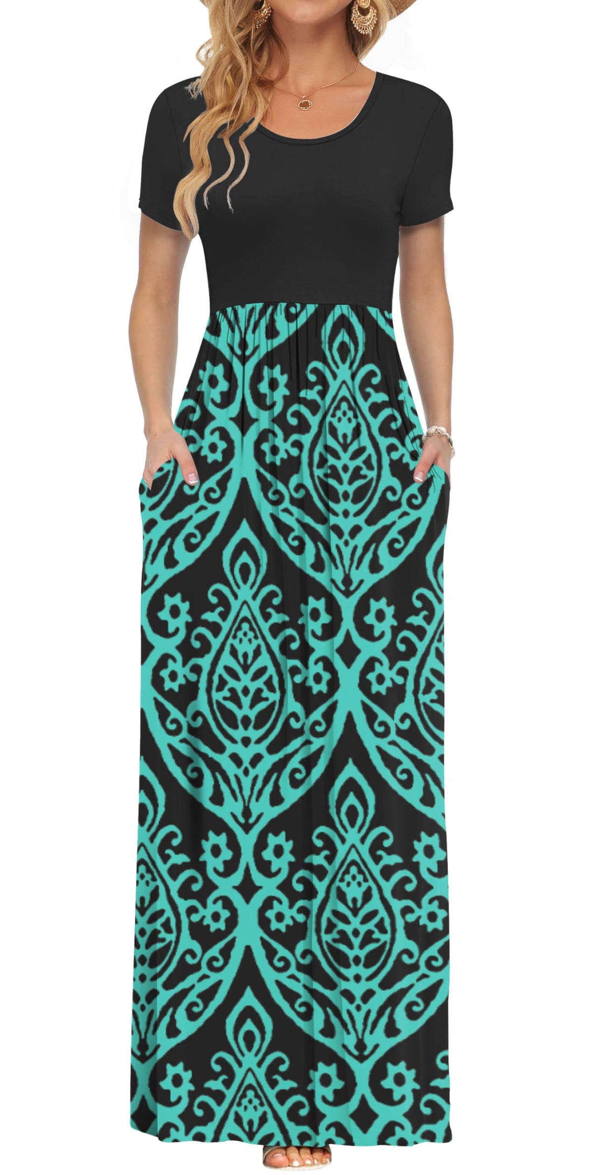 AUSELILY Women's Summer Short Sleeve Loose Plain Casual Long Maxi Dresses