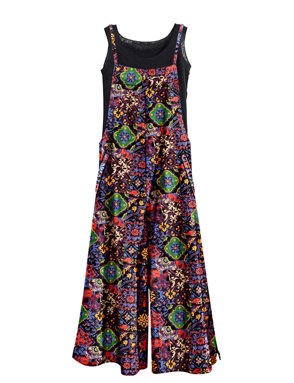 YESNO Women Casual Loose Long Bib Pants Wide Leg Jumpsuits Baggy Cotton Rompers Overalls with Pockets PZZTYP2