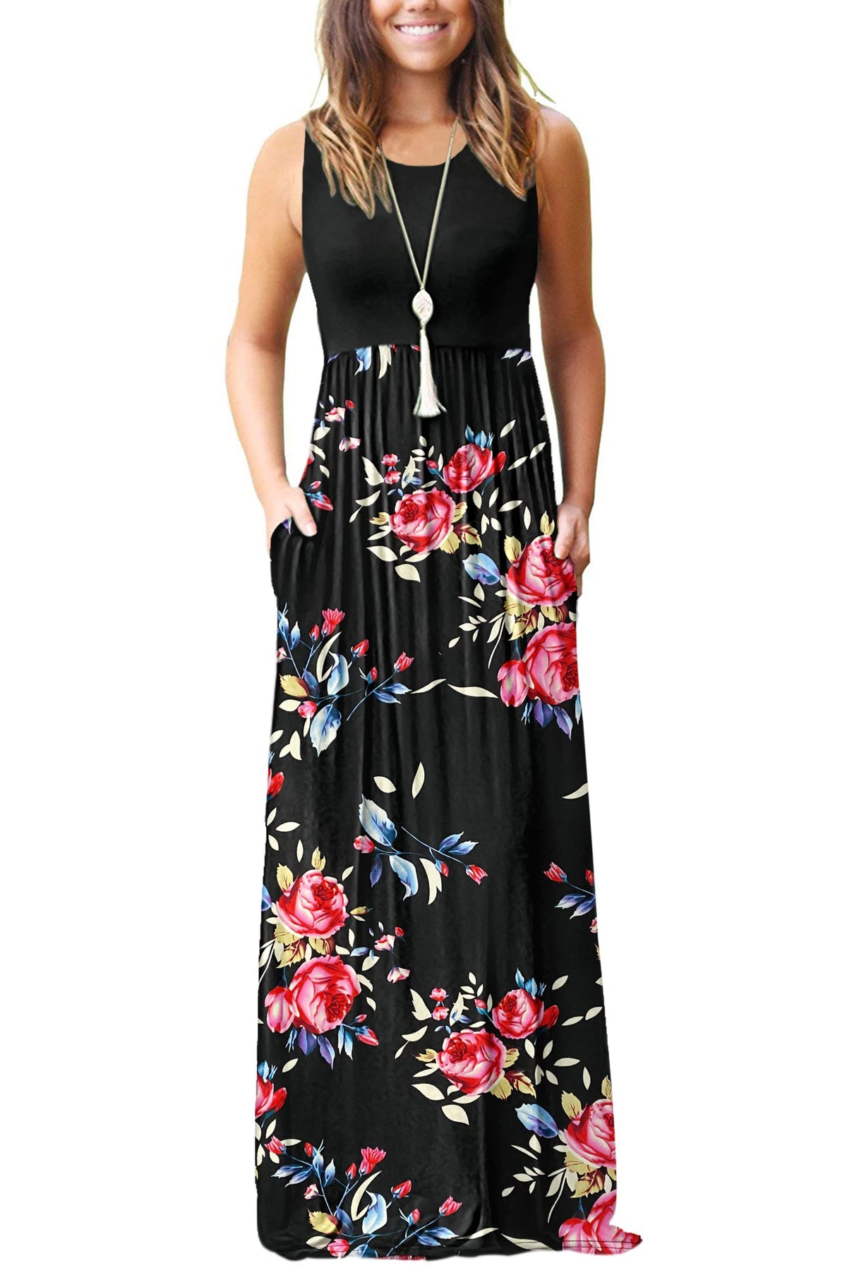 AUSELILY Women's Summer Sleeveless Loose Plain Casual Long Maxi Dresses
