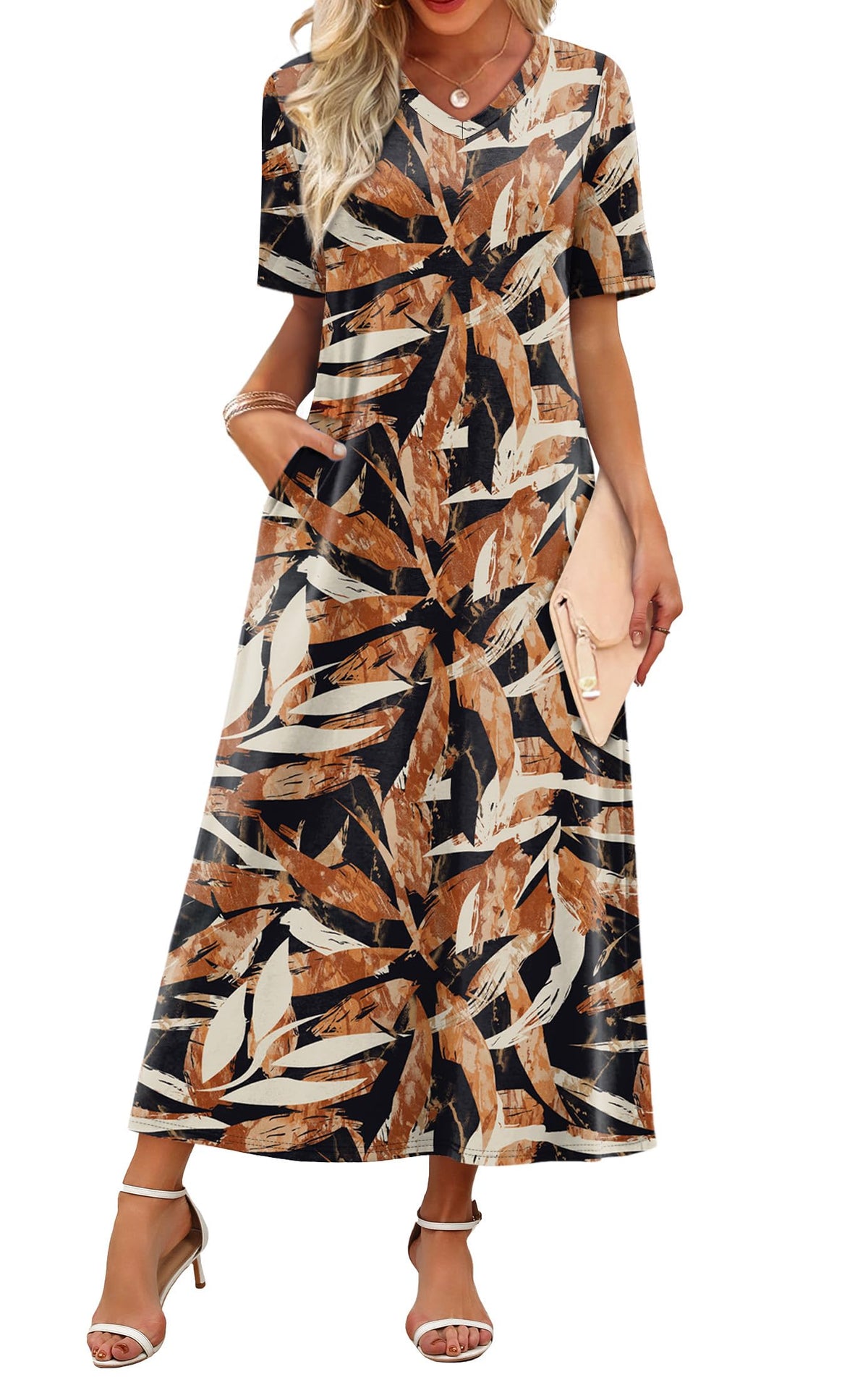 WIHOLL Women's Maxi Dresses V Neck Vacation Beach Sundresses Floral Travel Summer Dress