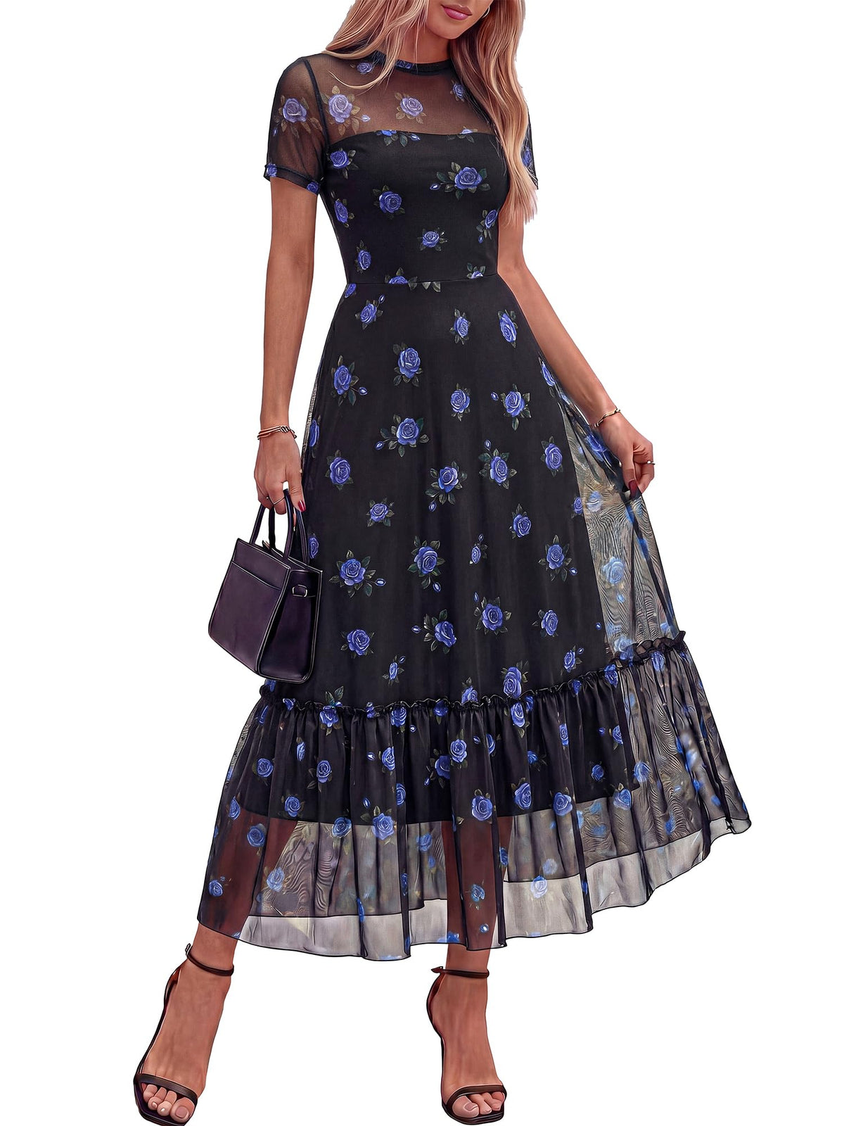 BTFBM Womens Mesh Ruffle Boho Cocktail Dresses