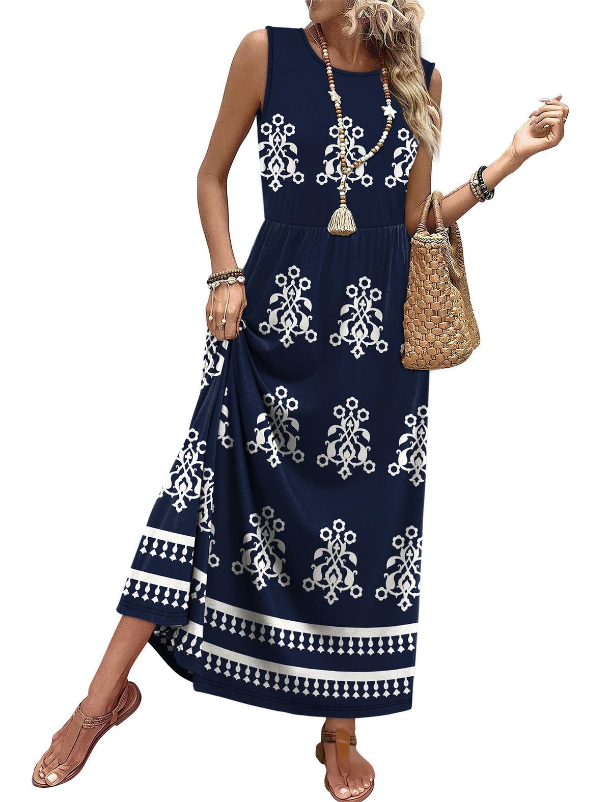 WIHOLL Summer Dresses for Women 2026 Maxi Dresses Long Flowy A Line Sleeveless Sundresses with Pockets