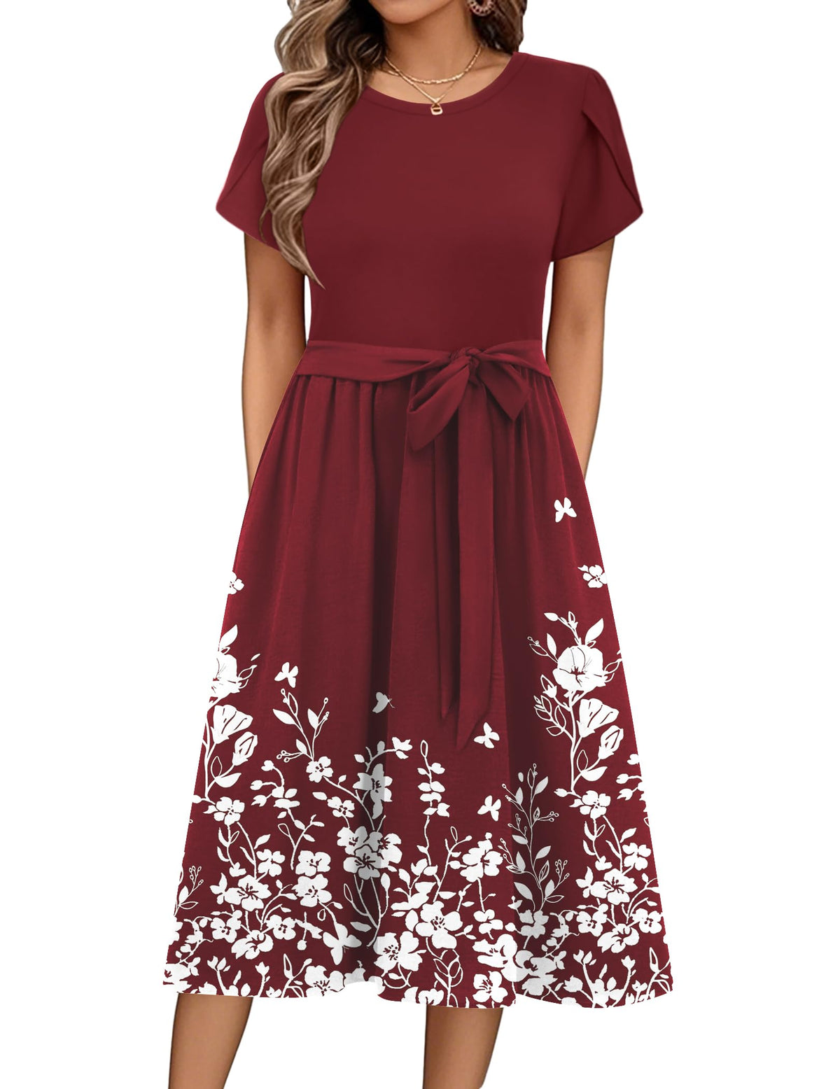 Zeagoo Womens Midi Dress Summer Short Sleeve Dress with Pockets 2025 Casual Floral T-Shirt Dress Flowy Beach Sundress