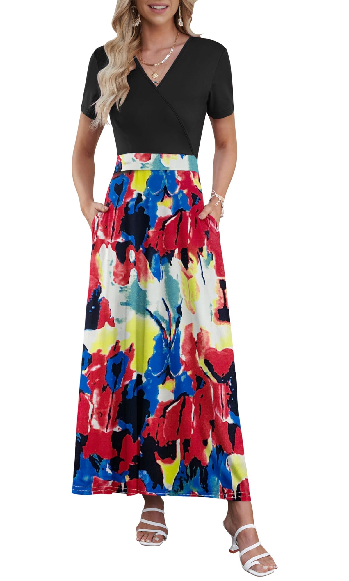 AUSELILY Maxi Dresses for Women Ankle Length Floral Beach Long Flowy Dress