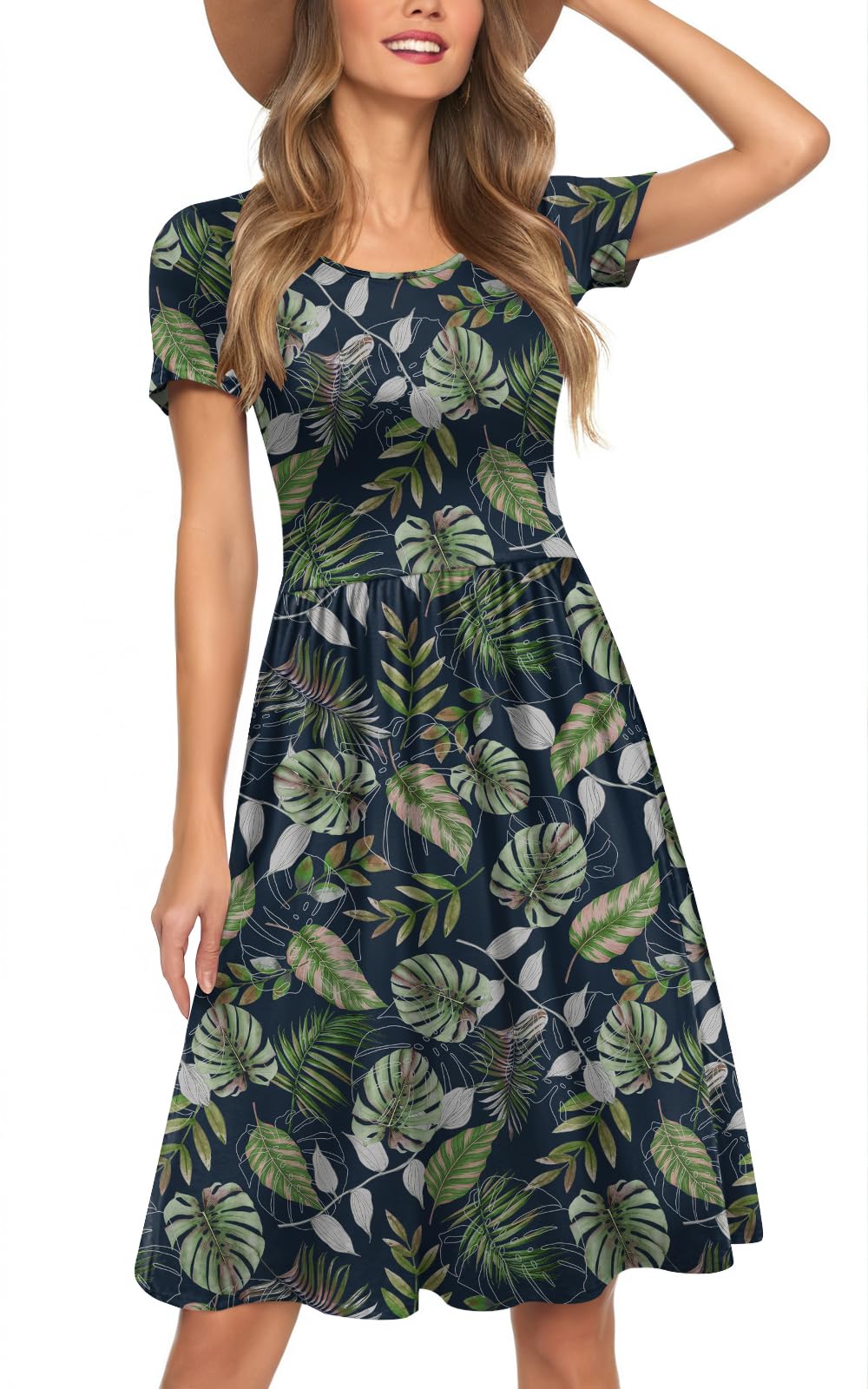 Womens Short Sleeve Empire Waist Dresses Casual Summer Dress