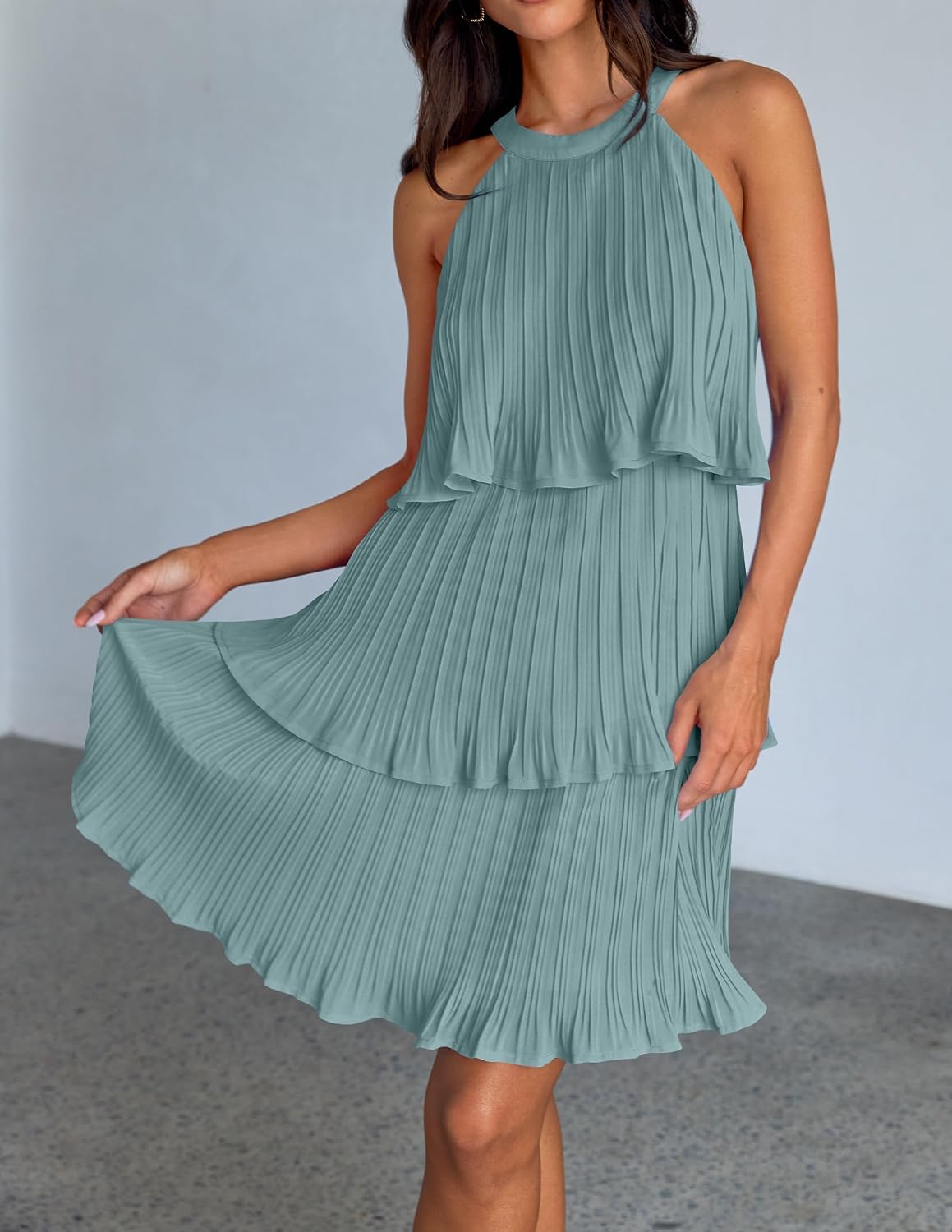 ZESICA Women's Summer Halter Ruffle Tiered Cocktail Mini Dresses