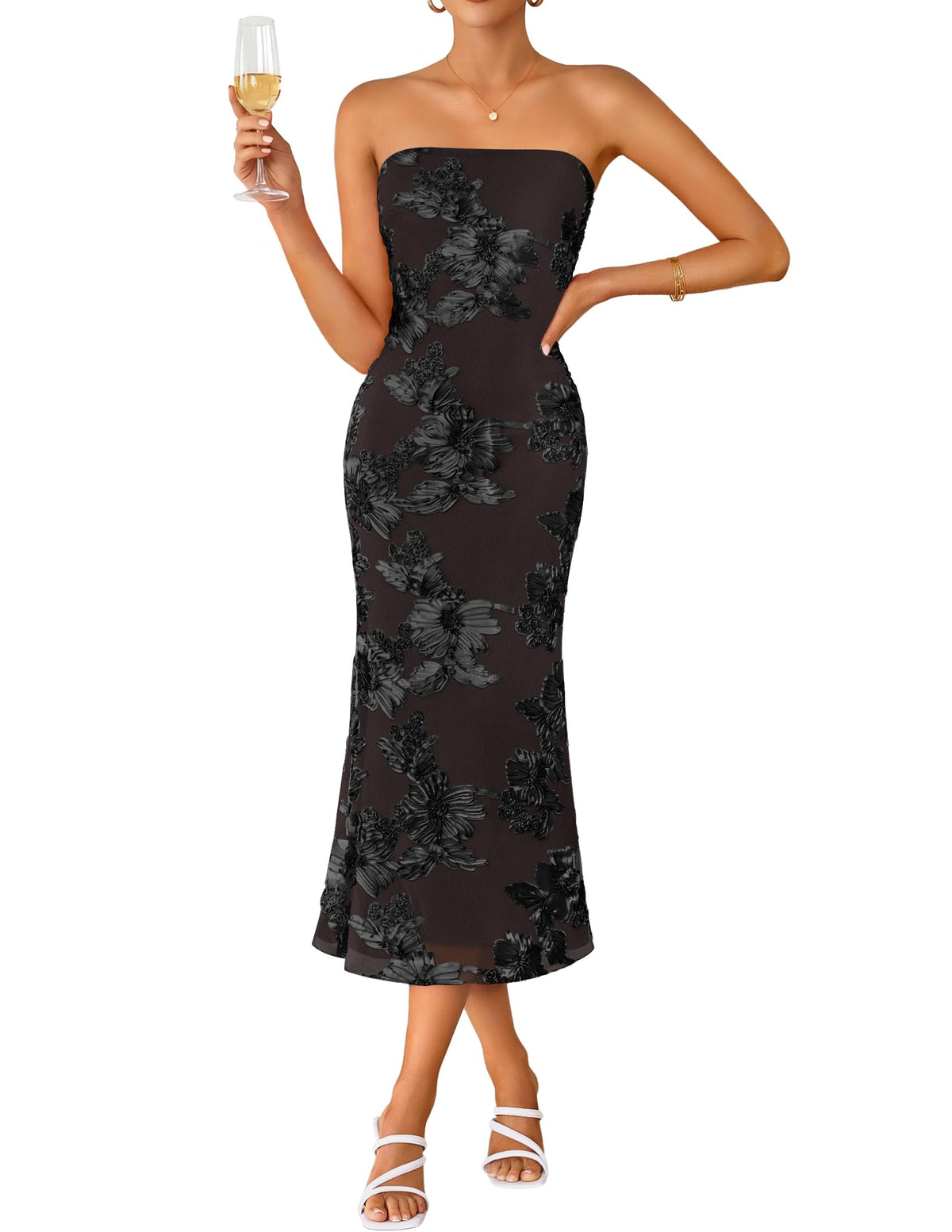 ZESICA 2026 Summer Strapless Floral Cocktail Wedding Guest Dress for Women