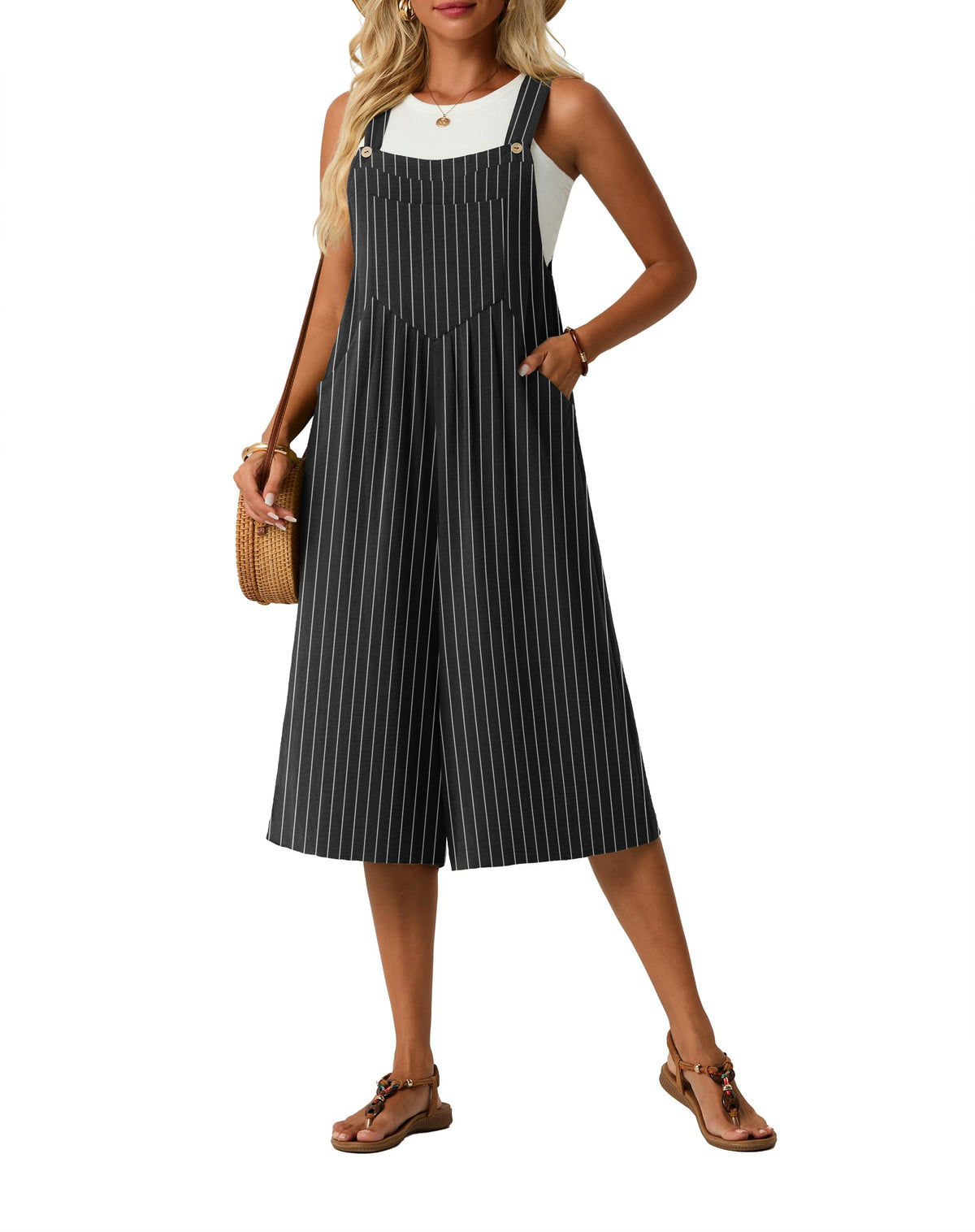 Lepunuo Womens Summer Capri Wide Leg Pants Rompers Boho Loose Fit