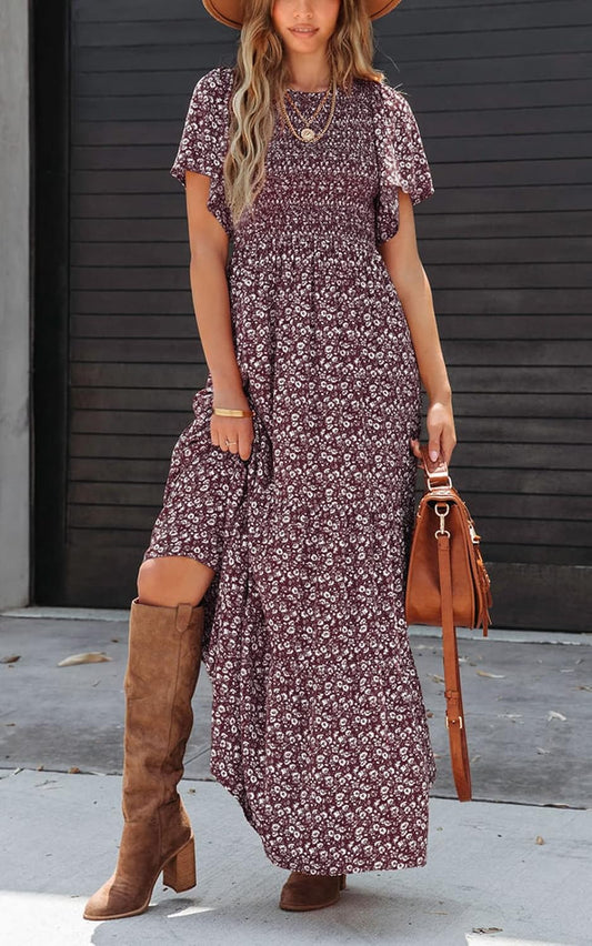 PRETTYGARDEN Women's 2026 Summer Casual Flutter Sleeve Floral Maxi Dress
