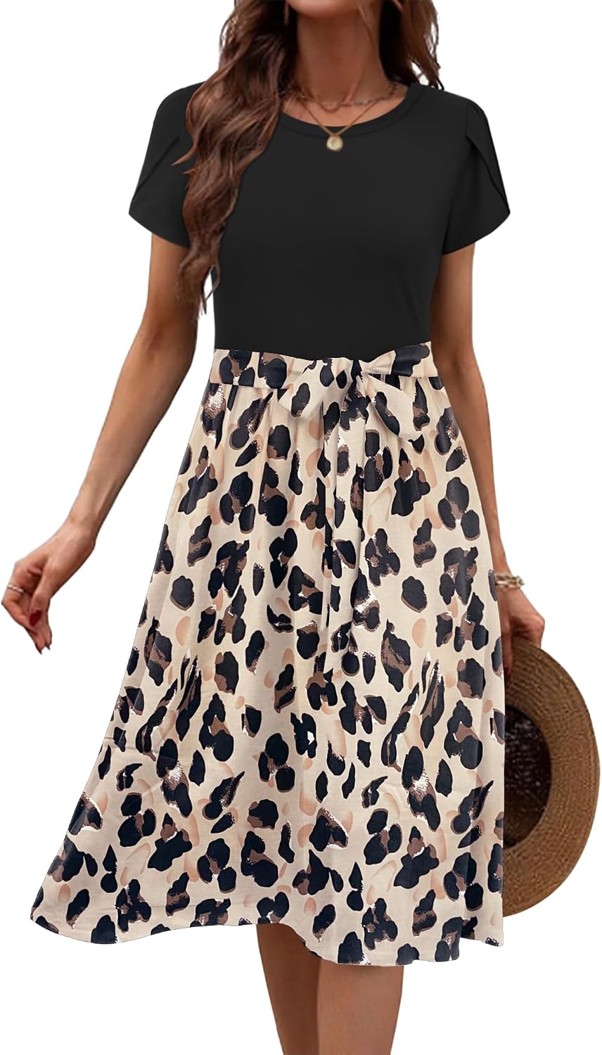 Zeagoo Womens Midi Dress Summer Short Sleeve Dress with Pockets 2025 Casual Floral T-Shirt Dress Flowy Beach Sundress