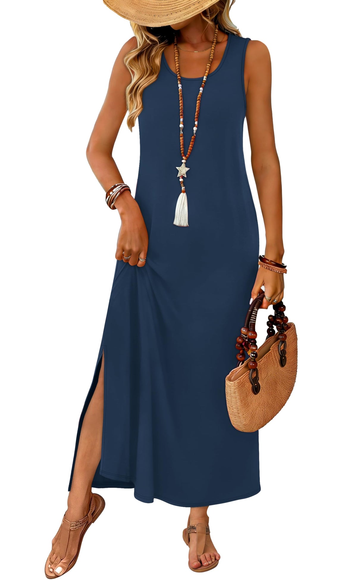 WIHOLL Maxi Dress Summer Dresses 2026 Beach Vacation Clothes Sleeveless Sundresses with Pockets Boho S-3XL