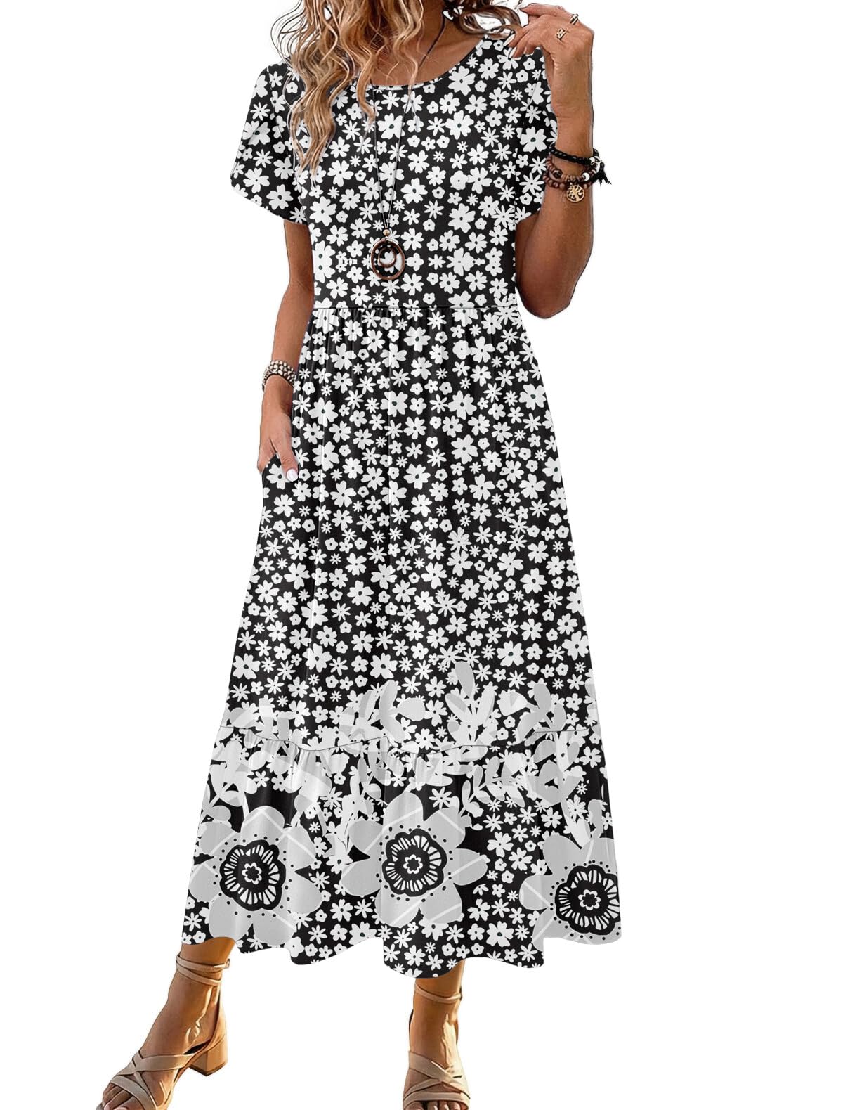 HOTOUCH Summer Dresses for Women 2026 Casual Midi Boho T Shirt Dress Ladies Sundress Aline Long Beach Vacation Clothes