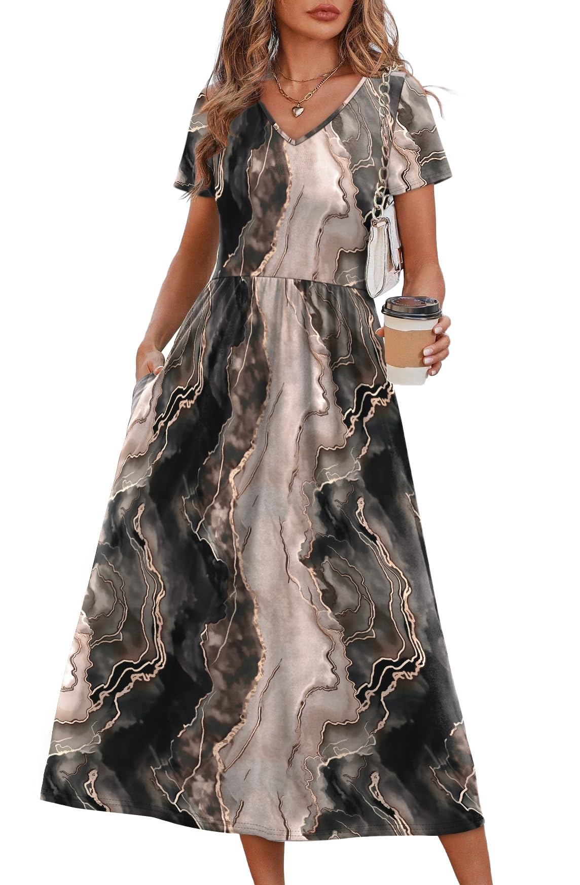 OFEEFAN Summer Dresses for Women Flowy Casual A-Line Midi Dress Beach Vacation Sundresses with Pockets S-2XL