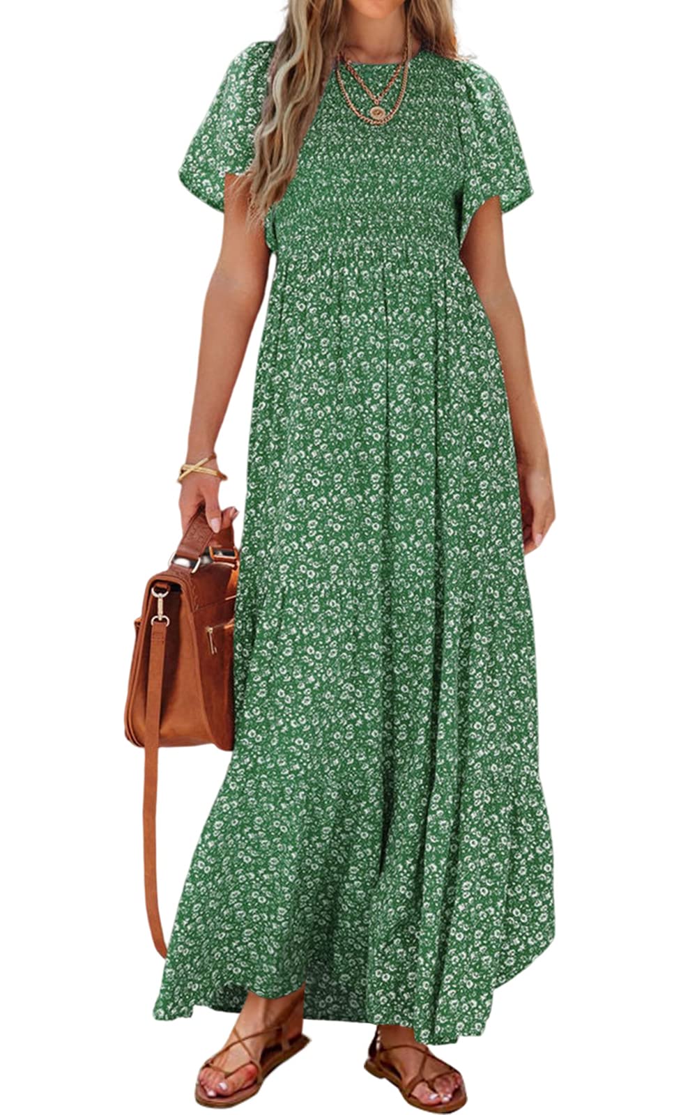 PRETTYGARDEN Women's 2026 Summer Casual Flutter Sleeve Floral Maxi Dress