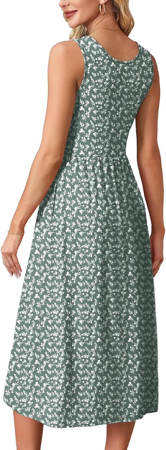 WIHOLL Summer Dresses for Women Flowy Casual Midi Dress Beach Vacation Sundresses with Pockets