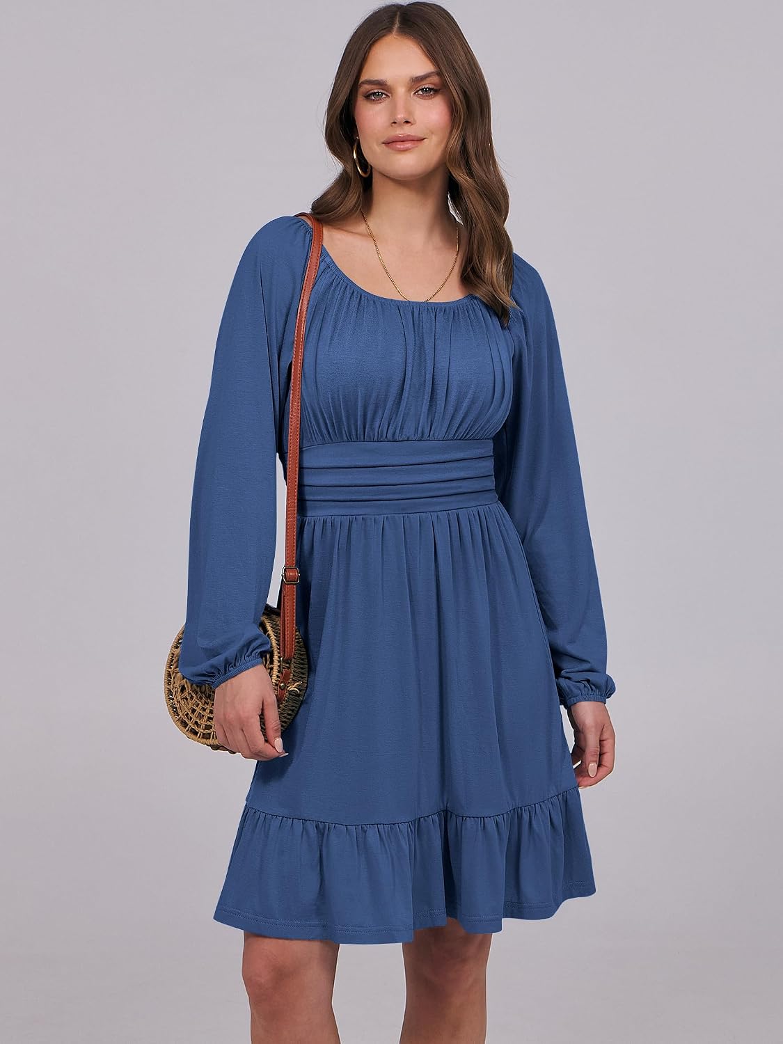 ANRABESS Women Long Lantern Sleeve Square Neck Fall Short Dress