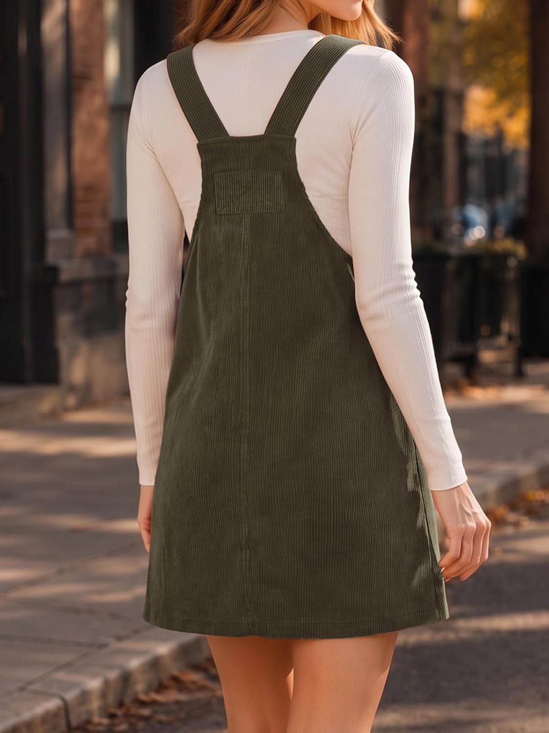 Yousify Women's Corduroy Overalls Dress Square Neck Mini Jumper Dress
