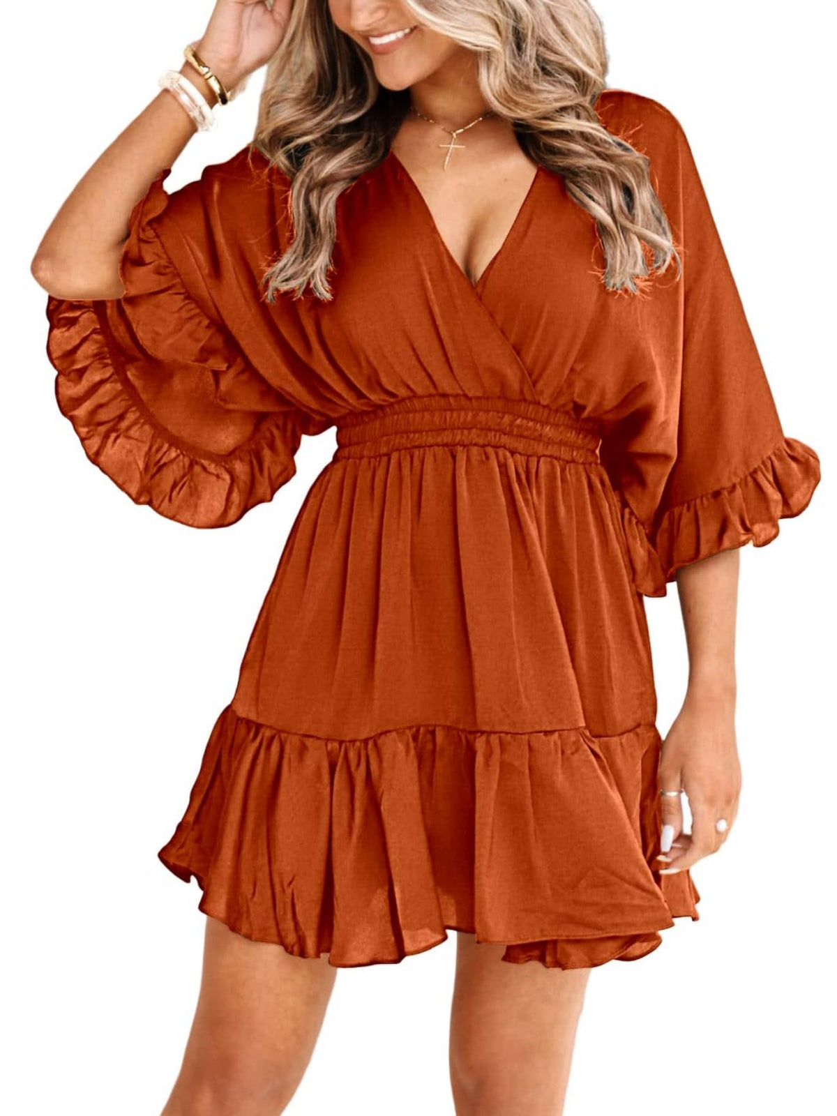 Aoysky Womens V Neck Casual Dresses Summer Cute Mini Short Western Dress
