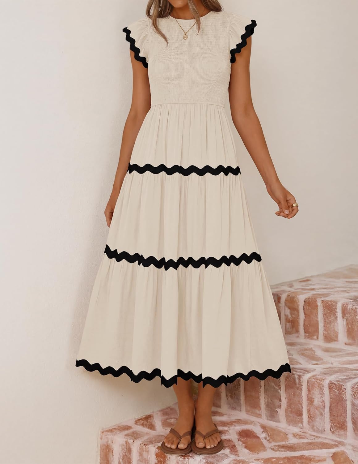 ZESICA Womens Summer Casual Smocked Flowy Midi Dress