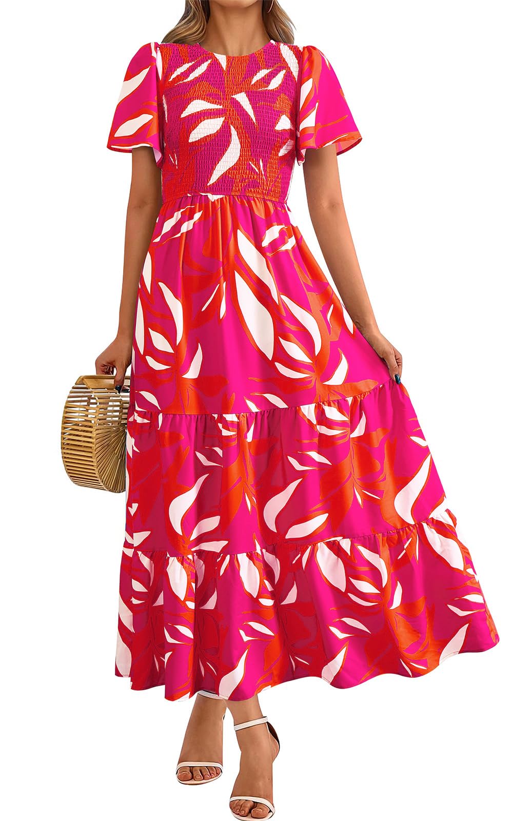PRETTYGARDEN Women's 2026 Summer Casual Flutter Sleeve Floral Maxi Dress