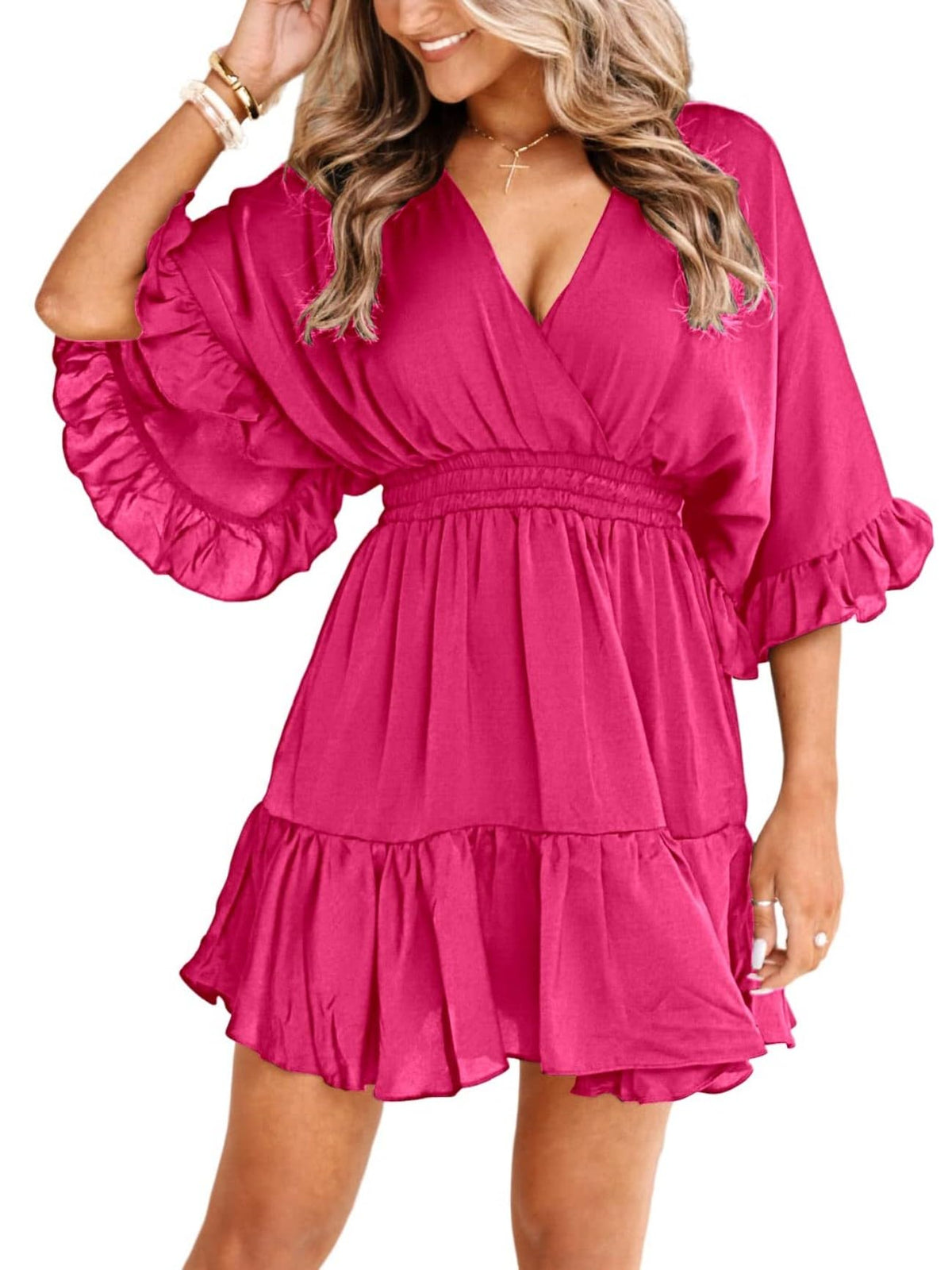 Aoysky Womens V Neck Casual Dresses Summer Cute Mini Short Western Dress