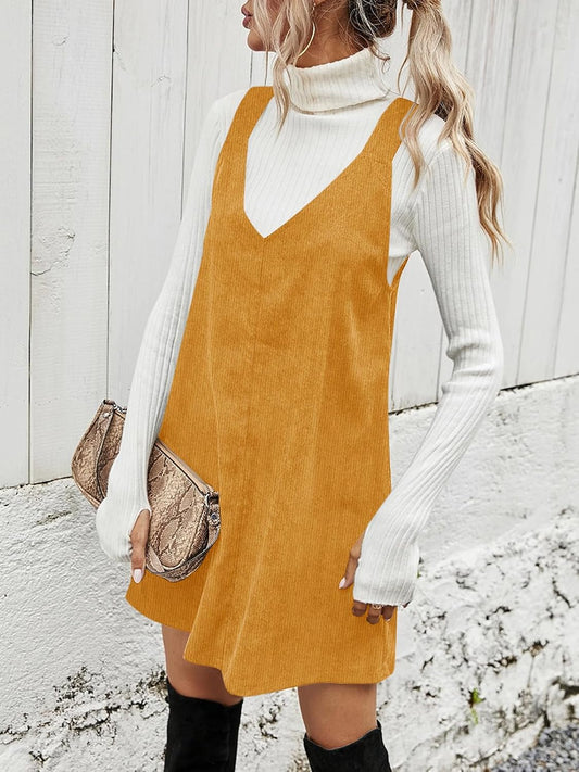 Koinshha Women Corduroy Overall Dress Fall Pinafore Mini Dresses
